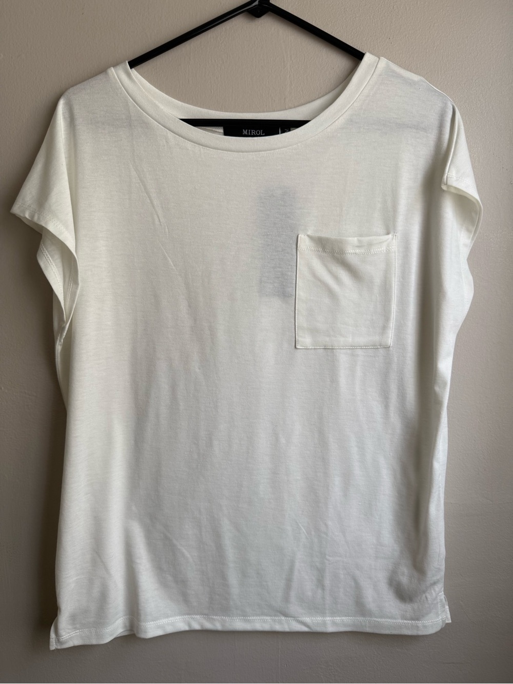 MIROL White Pocket Tee Dolman Sleeve Top Size M Soft Stretch Minimalist